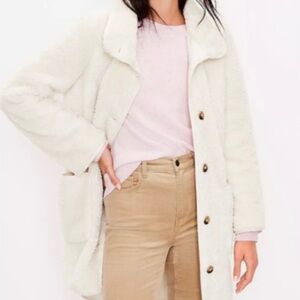 LOFT Sherpa Funnel Neck Coat Shacket Jacket Sz Small
